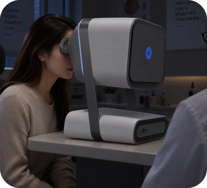 Patient looking into the scanner in a clinic