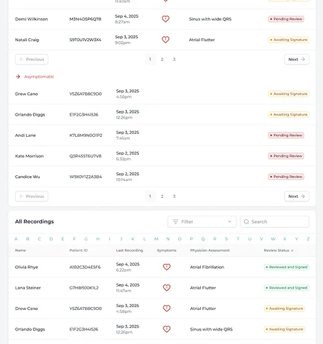 Clinician portal recordings list