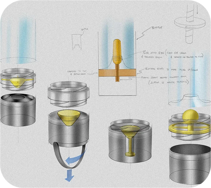 Concept sketches of the powder chamber